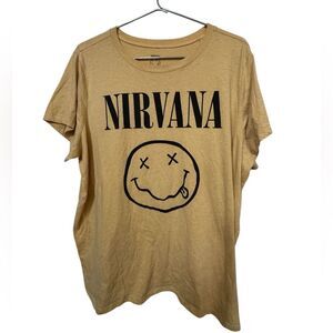 Vintage Nirvana Rock Band 90s Mustard Yellow Women’s Ovsrsized 3 T-Shirt RARE